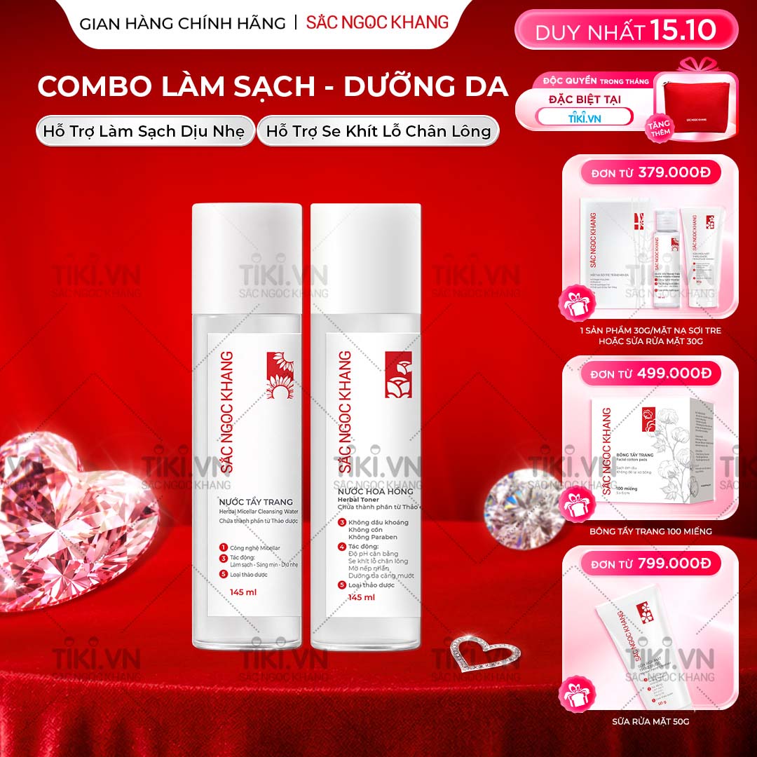 Bộ đôi làm sạch và dưỡng ẩm Sắc Ngọc Khang Nước tẩy trang 145ml Nước hoa hồng 145ml