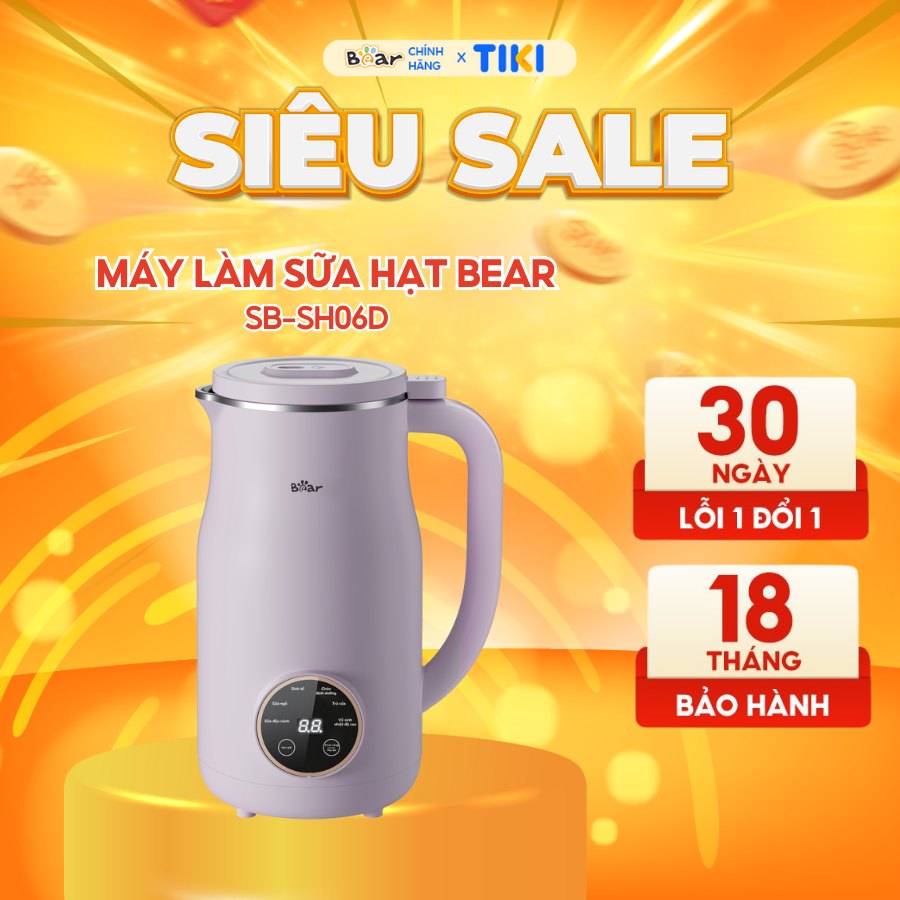 Máy Làm Sữa Hạt 0,6L BEAR Mini Nhỏ Gọn, Máy Xay Hạt Nhuyễn Mịn, Chống Ồn Hiệu Quả, Tự Động Vệ Sinh SB-SH06D - Hàng Chính Hãng