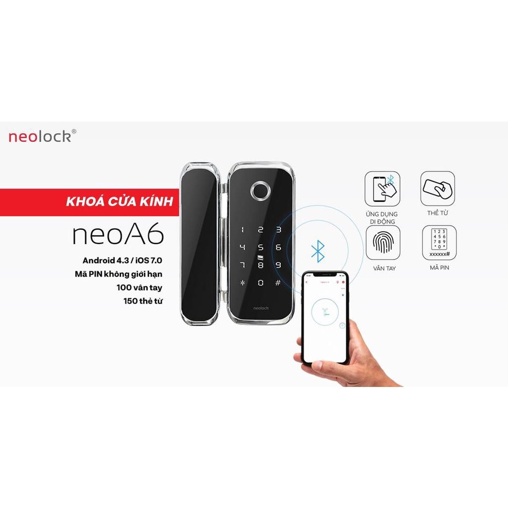 Khóa cửa kính thông minh qua APP, vân tay, thẻ từ, cấp mã từ xa cho văn phòng, showroom neolock neoA6S