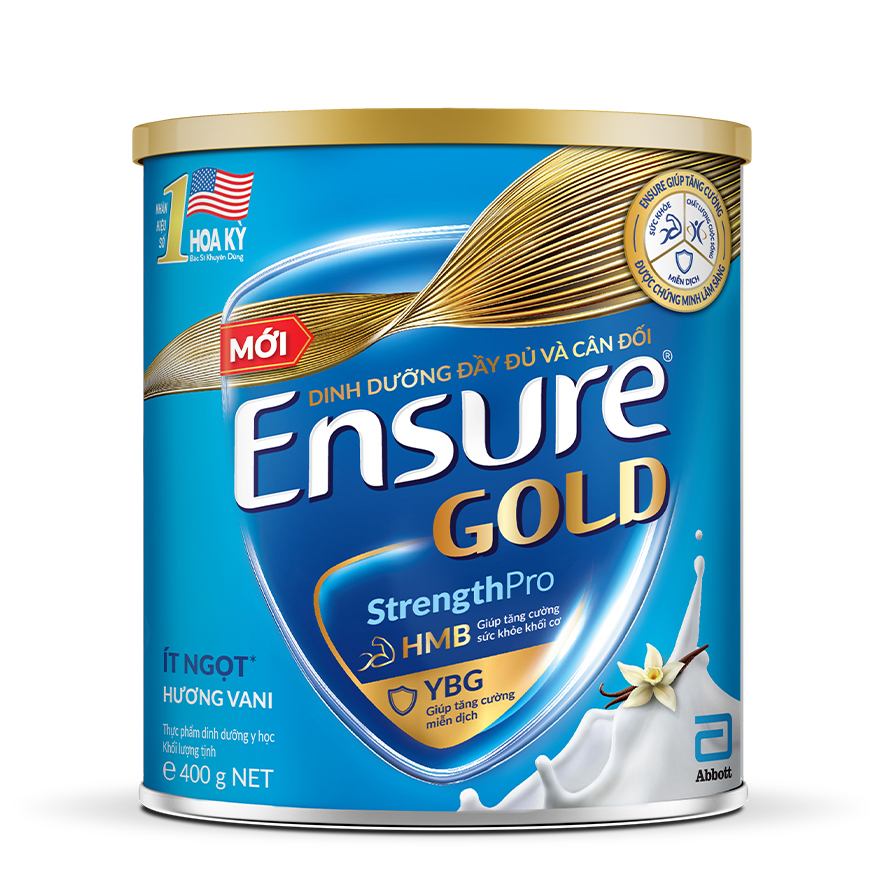 Thực phẩm dinh dưỡng y học: Ensure Gold hương vani ít ngọt 380g/400g