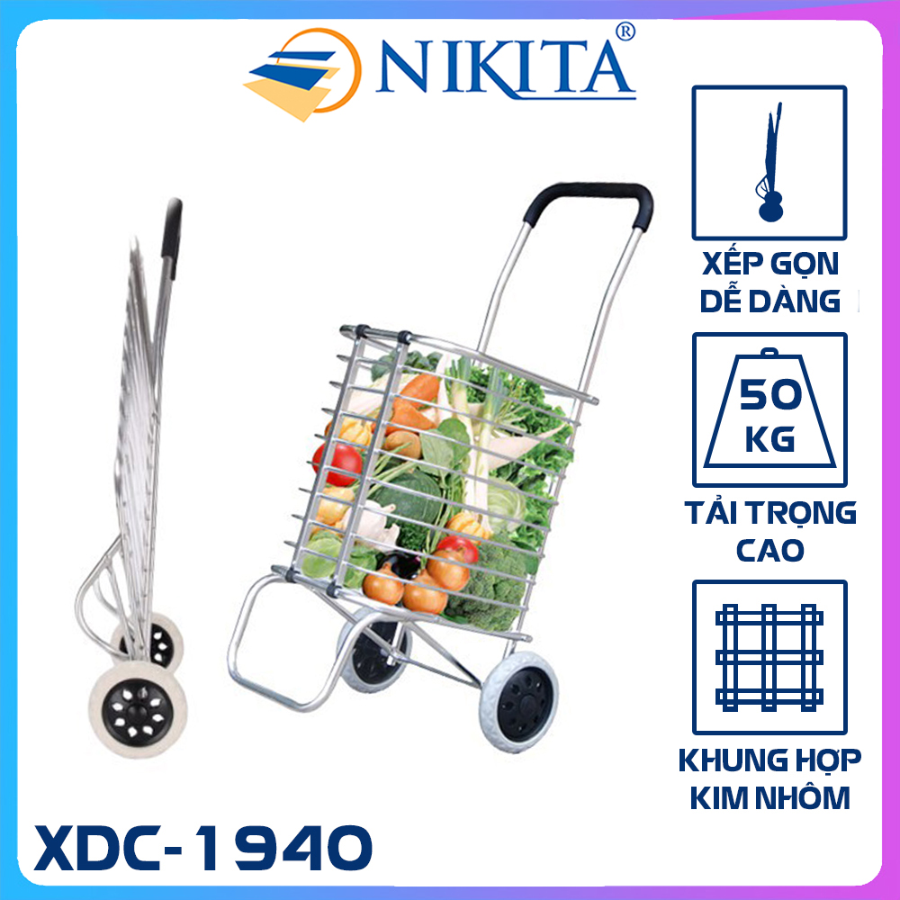 Xe kéo đi chợ gấp gọn đa năng, Chính hãng NIKITA, Chất liệu Inox cao cấp chống rỉ