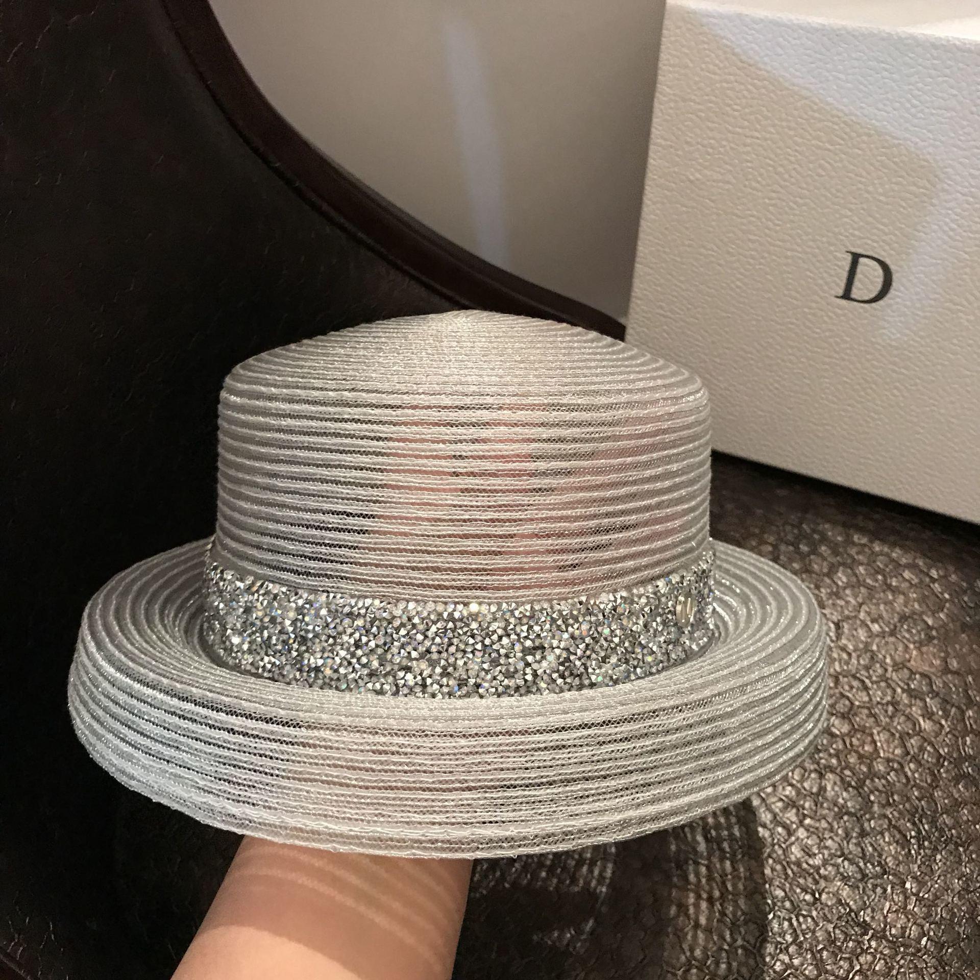 Chính Thức Nón Rộng Vành Nữ Hepburn Phong Cách Vintage Thiết Kế Mũ Rơm Trong Suốt Sáng Kim Cương Đi Biển Nón Lớn Hat nhà Thờ Nón