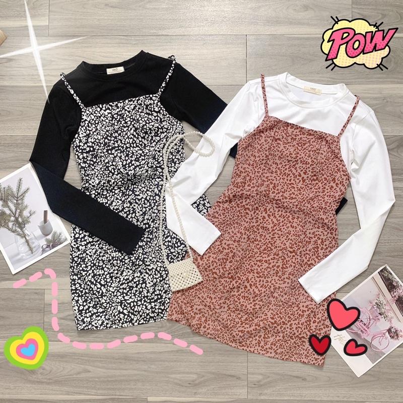 Set áo thun - váy yếm beo
