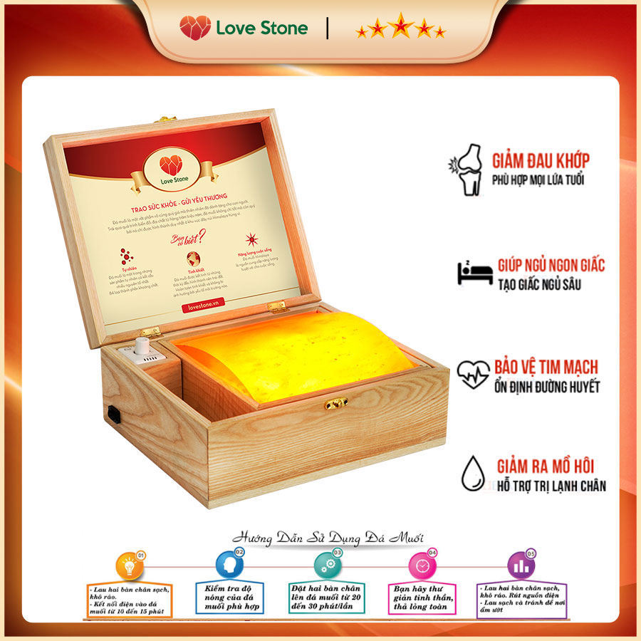 Hộp Đá Muối Massage Chân Love Stone Phiên Bản Deluxe (Mặt Đá Cong)