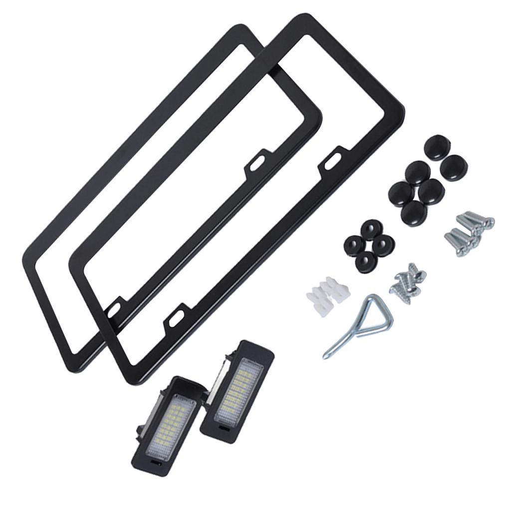 Black Vehicle License Plate Lamp Refitting Kit + 2pcs LED License Number Plate Lights for BMW E39 E82 E92 E93
