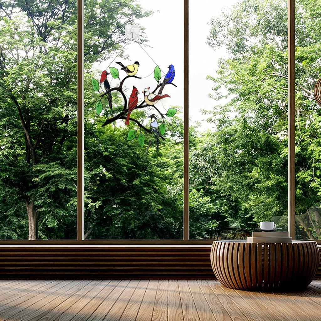 Stained Glass Effect Bird  Window Hanging Panel  for Home