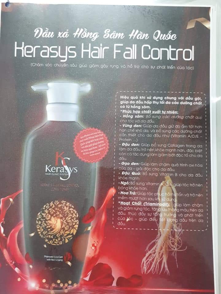 Dầu xả hồng sâm giảm gãy rụng và nuôi dưỡng tóc Kerasys Hair Fall Control 400ml tặng kèm móc khóa