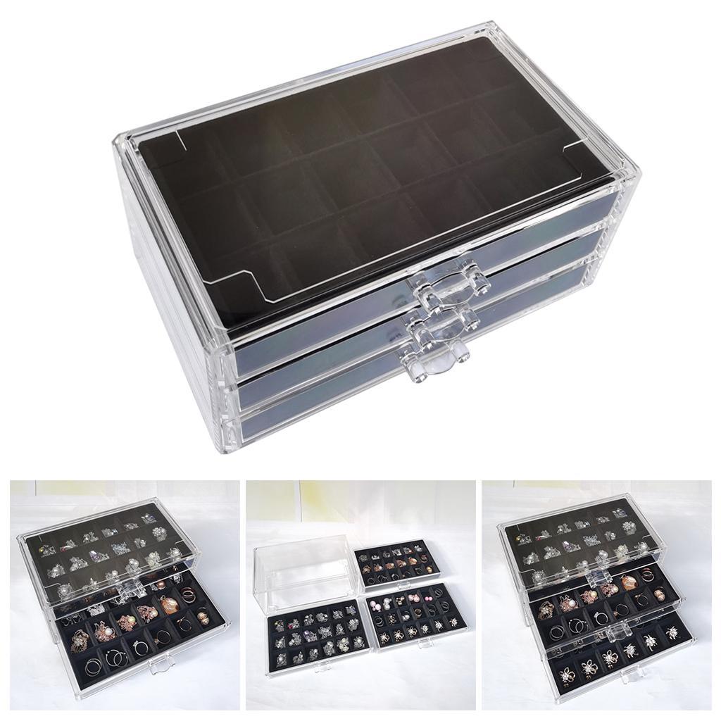 Three-Drawer Flannel Storage Box Jewelry Case for Girl Women Bracelet