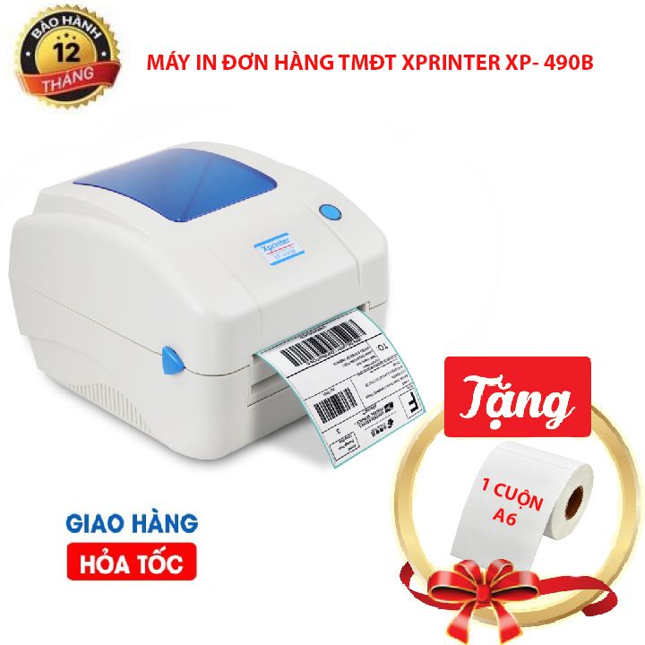 Máy In Mã Vạch Đơn Hàng TMĐT Xprinter XP-490B USB TẶNG 1 Cuộn Giấy A6-HÀNG CHÍNH HÃNG