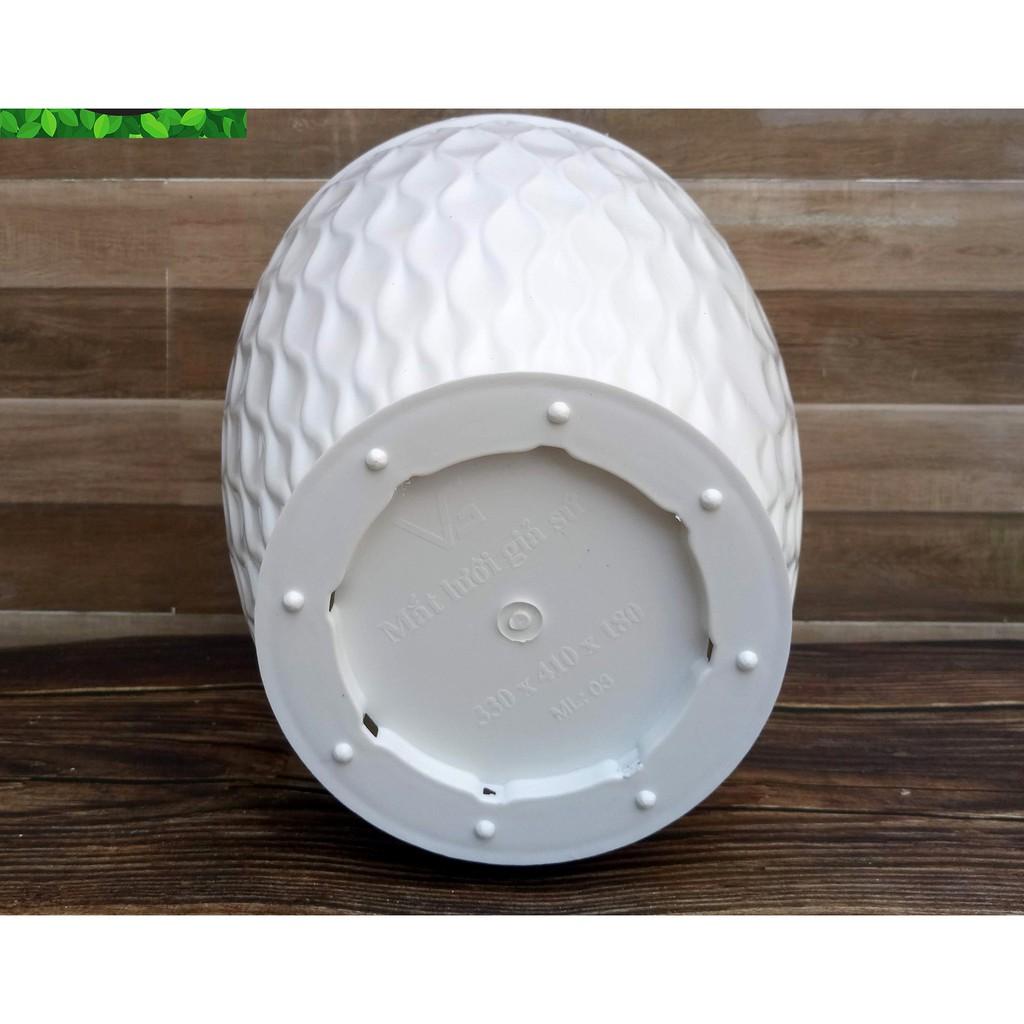 Chậu Nhựa Trồng Cây Mắt Lưới Tròn Giả Sứ Cao Cấp Trồng Cây Cảnh, Hoa Kiểng, Cây Văn Phòng - Hàng VNXK