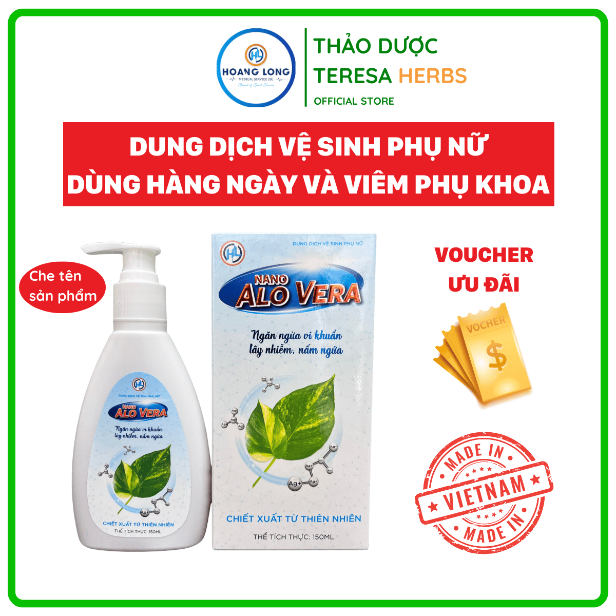Dung Dịch Vệ Sinh Nano AloVera Chai Lớn (150ml) - Hỗ Trợ Điều Trị Viêm Nhiễm Phụ Khoa Nam Nữ Women