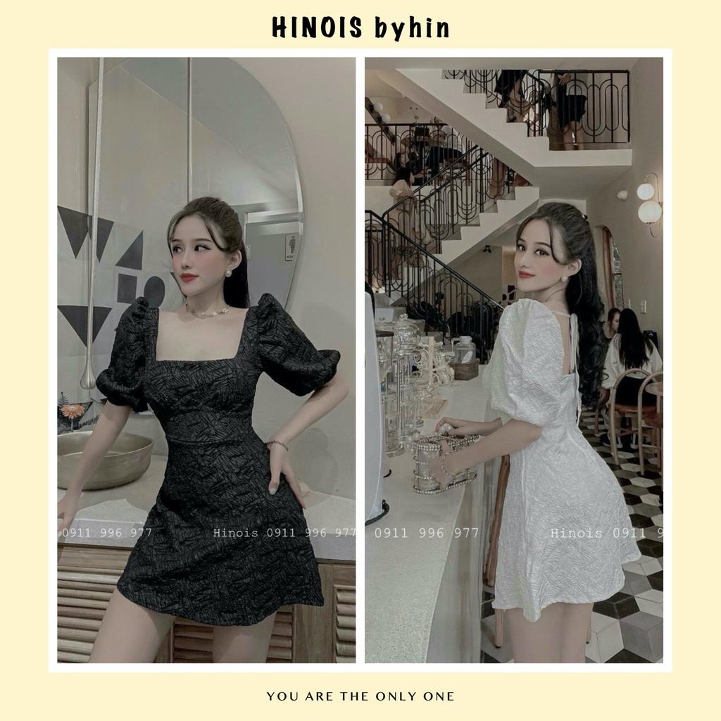 Đầm Dáng Xoè Ngắn Đầm Gấm Xốp Tay Phồng Hở Lưng Có Dây Thắt Lưng 2 Màu Trắng - Đen - KÈM HÌNH THẬT&VIDEO