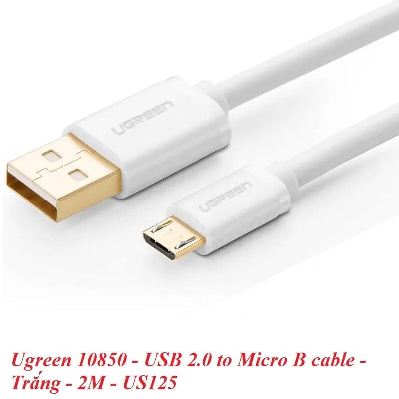 Ugreen UG10850US125TK 2M màu Trắng Cáp sạc truyền dữ liệu USB 2.0 sang MICRO USB lõi đồng - HÀNG CHÍNH HÃNG