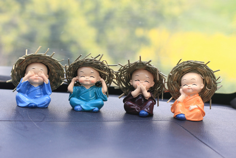 Bộ tượng 4 Chú Tiểu - Nón Rơm - Hàng chính hãng