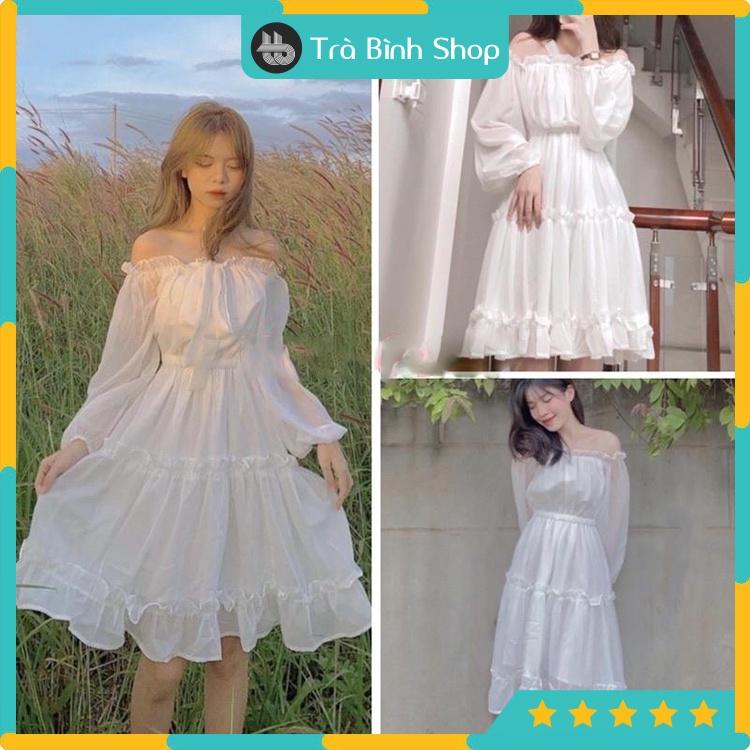 Đầm babydoll trắng dáng xòe váy công chúa bánh bèo xếp tầng phong cách trẻ trung ulzzang