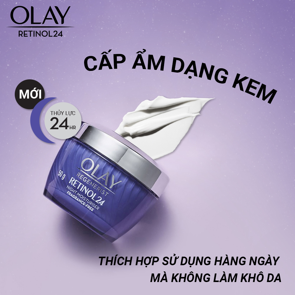 Combo OLAY Ngăn Ngừa Lão Hóa Chiết Xuất Retinol24: Kem Dưỡng Ban Đêm 50g Và Serum 30ml