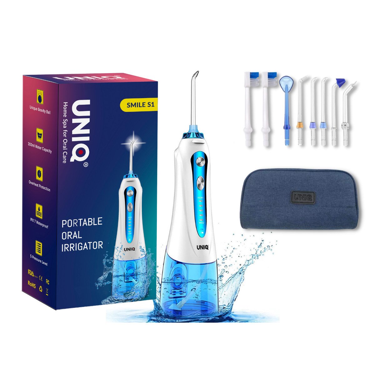 Tăm Nước Cầm Tay UNIQ Smile S1 Nhật Bản Cao Cấp Máy Vệ Sinh Răng Miệng Mini Tốt May Tam Nuoc Waterpik Gia Đình Không Dây Xịt Xỉa Rửa Làm Sạch Kẽ Răng Niềng Dụng Cụ Cạo Lưỡi Nhập Khẩu Bảo Hành Chính Hãng 12 Tháng