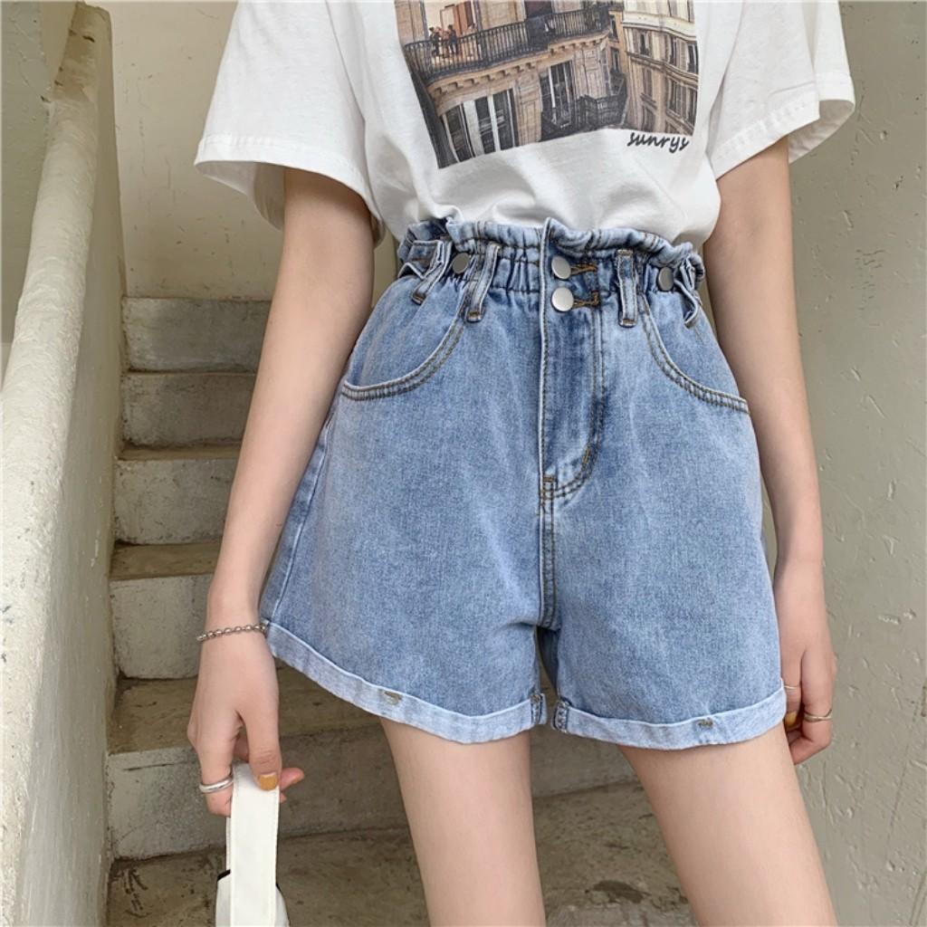 Quần ngố jean nữ quần short jean nữ, quần jean ngốn lưng thun màu xanh Form chữ A lai cuốn style Ulzzang MSLIO001