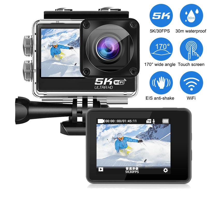 Camera Hành Động Chống Rung 5K Wifi 4K 60fps Màn Hình Kép Camera Thể Thao Chống Nước Góc Rộng 30M Có Điều Khiển Từ Xa