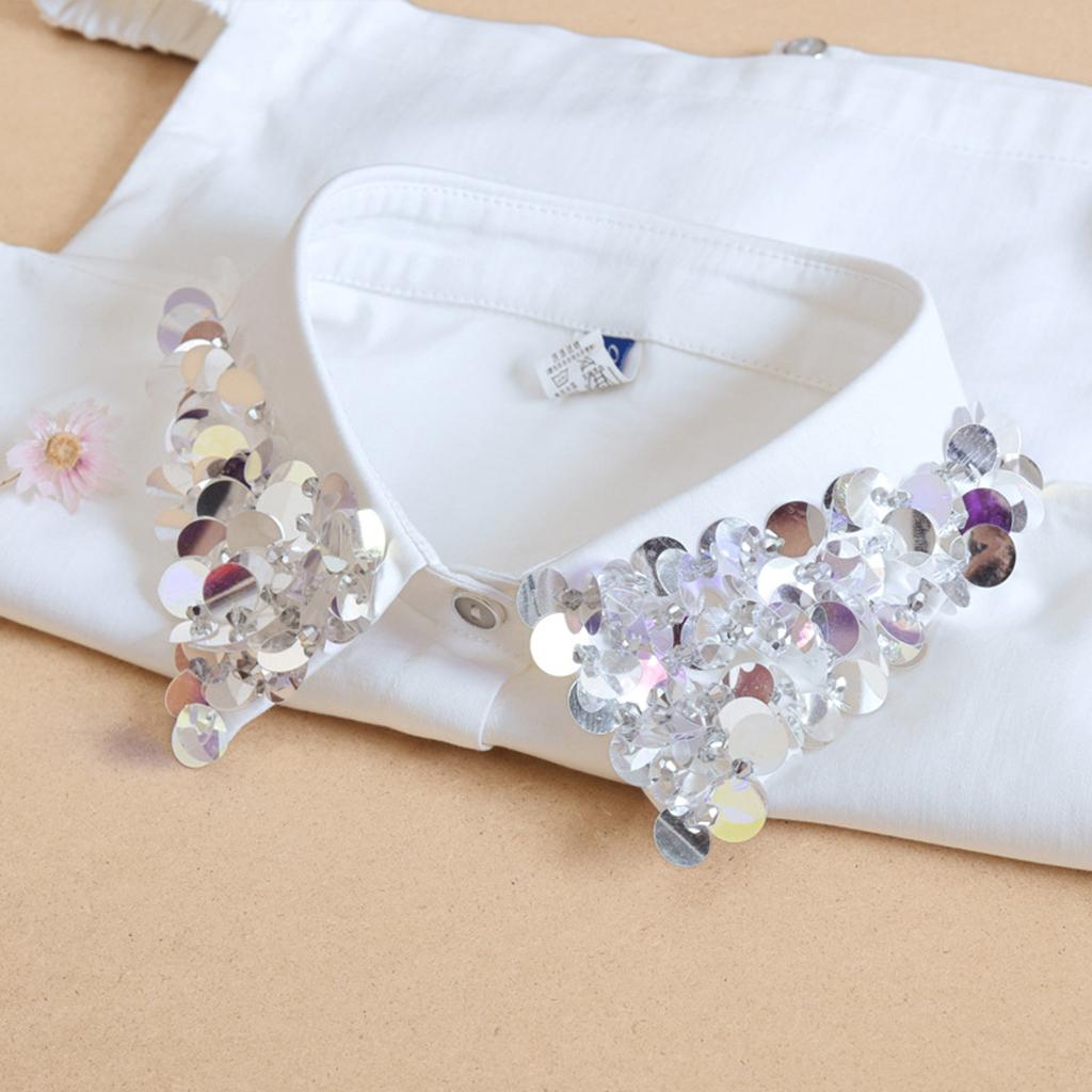 Women's Fashion Sequins Fake Collar Half Shirt Cotton Big Lapel False Collar Sweater Accessories