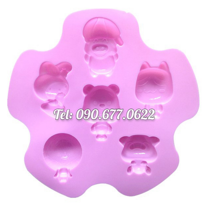 Khuôn silicone làm bánh, rau câu, socola 6 con gấu, siêu nhân và các nhân vật hoạt hình – Mã số 1368
