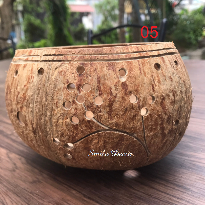 Lồng đèn trung thu bằng gáo dừa Smile Decor thủ công độc đáo , truyền thống , vintage (kèm phụ kiện)