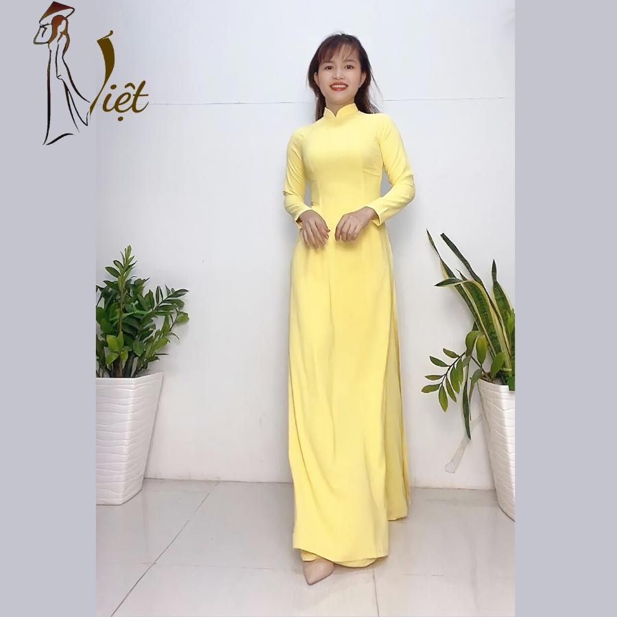 Áo dài màu vàng trơn lụa mỹ cao cấp