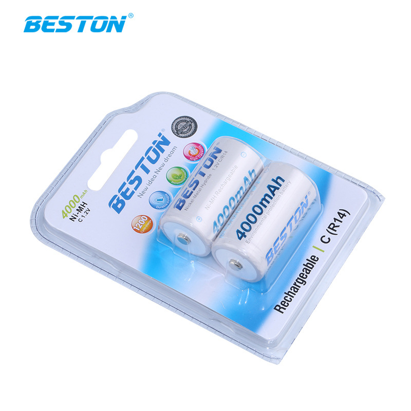 Pin C sạc Beston 4000mAh - Vỉ 2 pin cỡ trung dùng cho thiết bị gia đình, thiết bị điện tử - hàng nhập khẩu