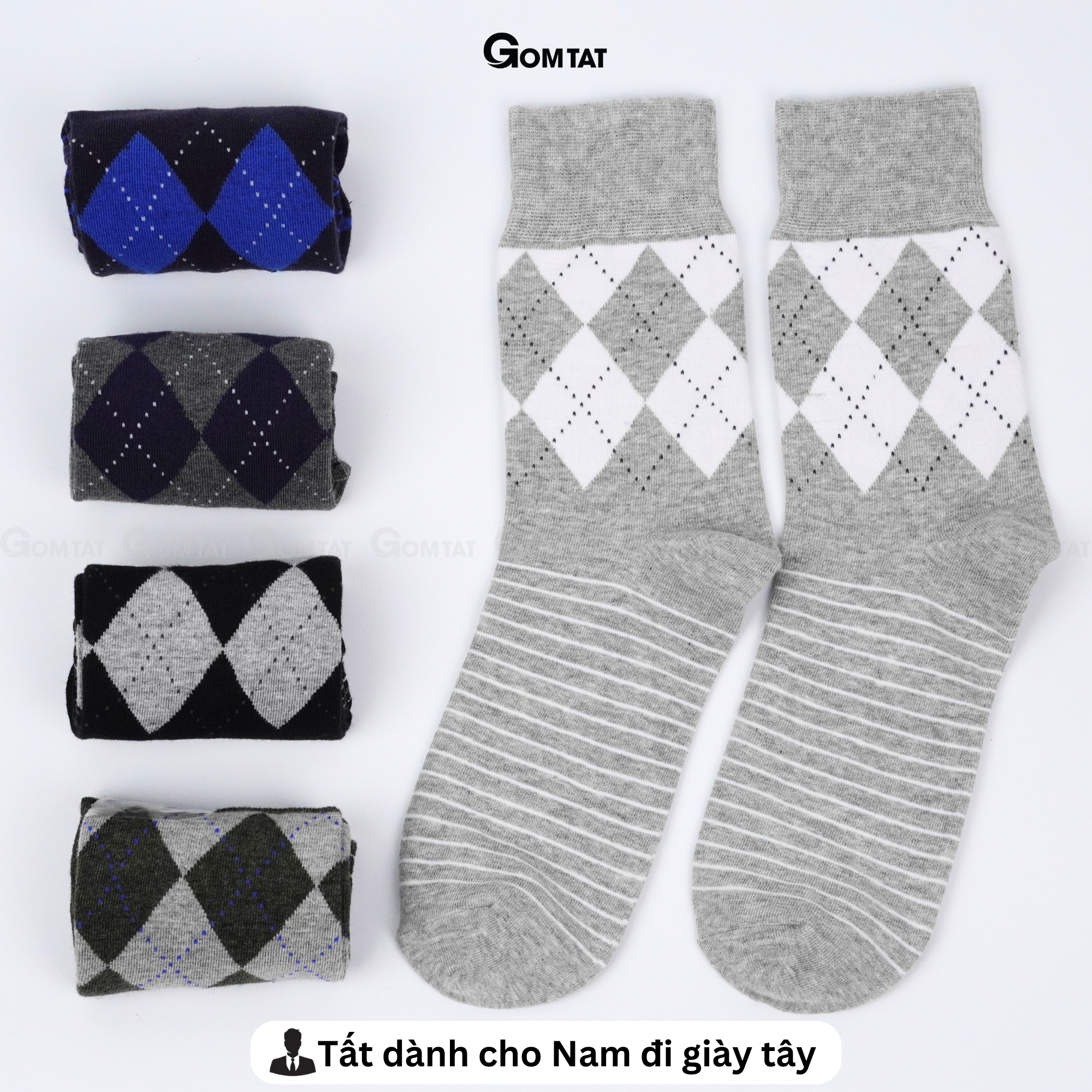 Hộp 5 đôi tất nam cổ cao công sở GOMTAT cao cấp mẫu MIX07, chất liệu cotton mềm mại, hút ẩm thoáng khí - GOM-MIX07-CB5