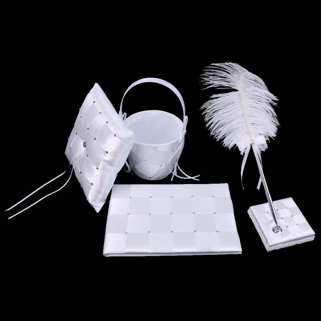 Romantic Wedding Set Grid Pattern Guest Book Pen with Feather Pen Holder