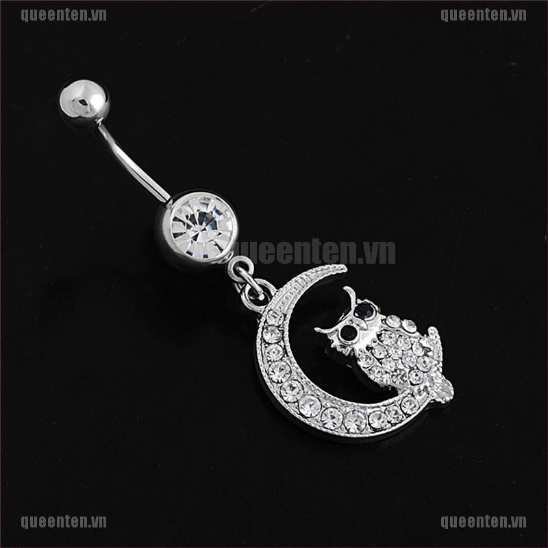 Elegant White Moon Owl Pendant Navel Piercing Women Belly Button Ring Piercing Jewelry QUVN