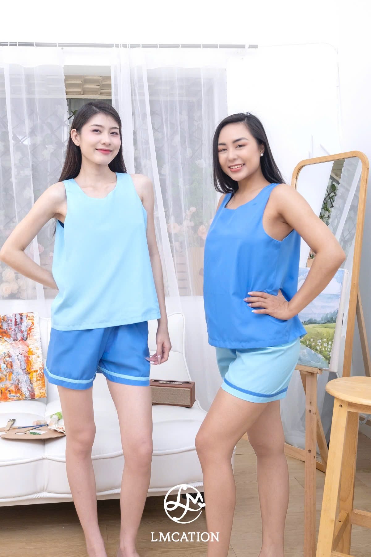 BST Siêu tiết kiệm - Áo kiểu LMcation Laura (2 lớp 2 màu) - Xanh dương nhạt và đậm