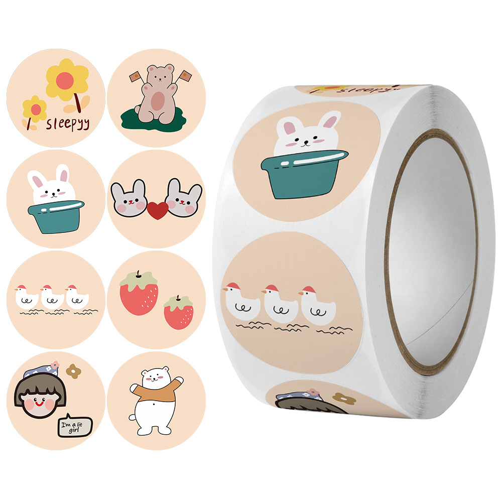 Cuộn 500 tem dán sticker trang trí 3 chú vịt dâu gấu