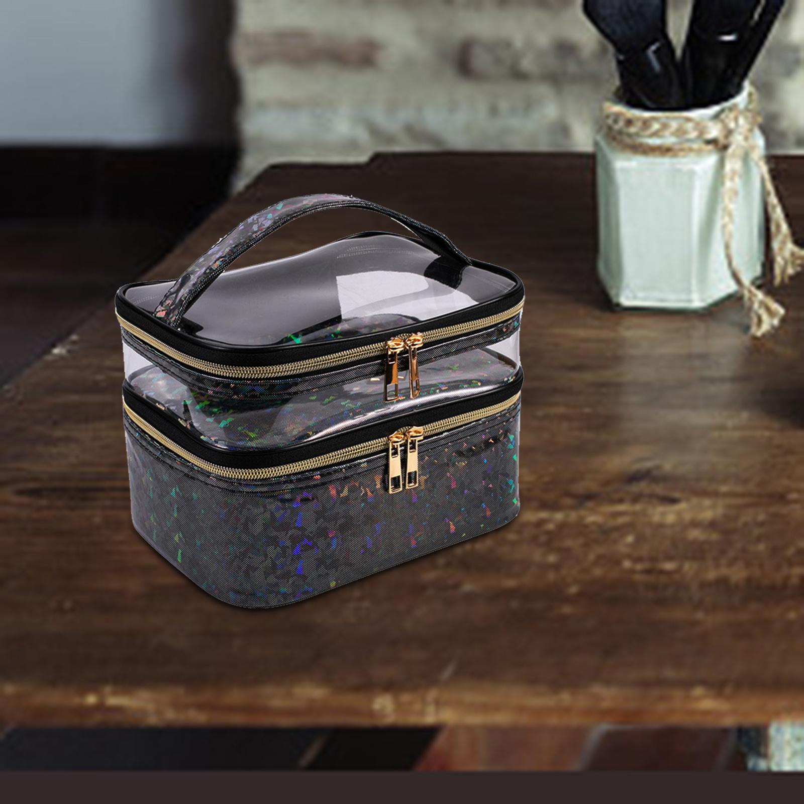 Double Layer Cosmetic Bag Makeup Bag Toiletry Bag Transparent Makeup Brush Bags Quality Zipper