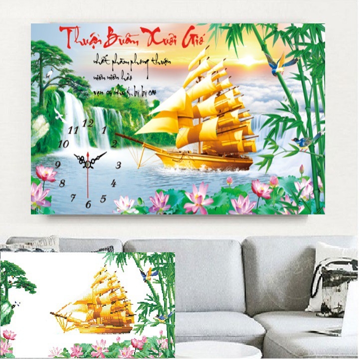 TRANH THÊU CHỮ THẬP 3D THUẬN BUỒM XUÔI GIÓ 75x43cm