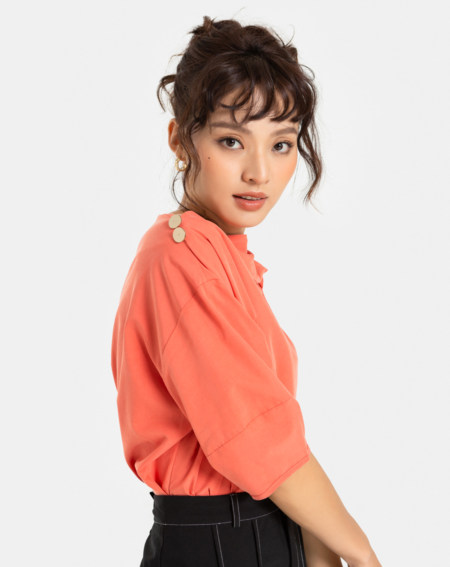 Áo Kiểu Nữ Thời Trang JUNO Kiểu Tay Lỡ Cổ Gấp Nếp JNAKI003
