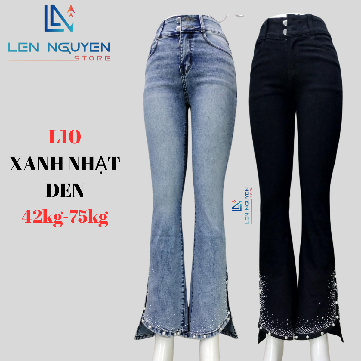 L10_QUẦN JEAN NỮ LOE DÀI 95cm, THIẾT KẾ XẺ LAI LẤP LÁNH, QUÂN BÒ NỮ ỐNG LOE (VẪY) QUẦN JEAN NỮ LƯNG CAO 43kg đến 75kg 27-35 Pants Women Denim