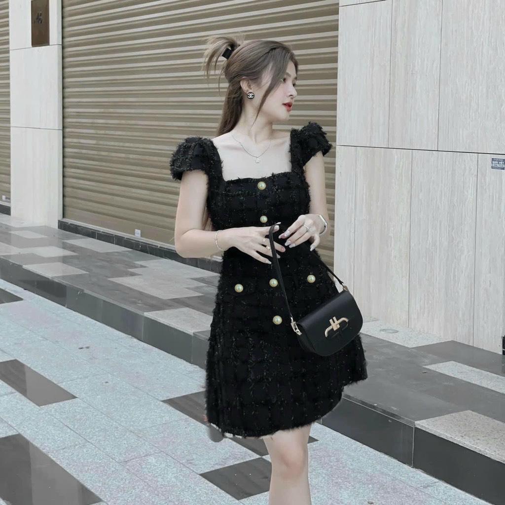 Đầm xoè cổ vuông ren 3d