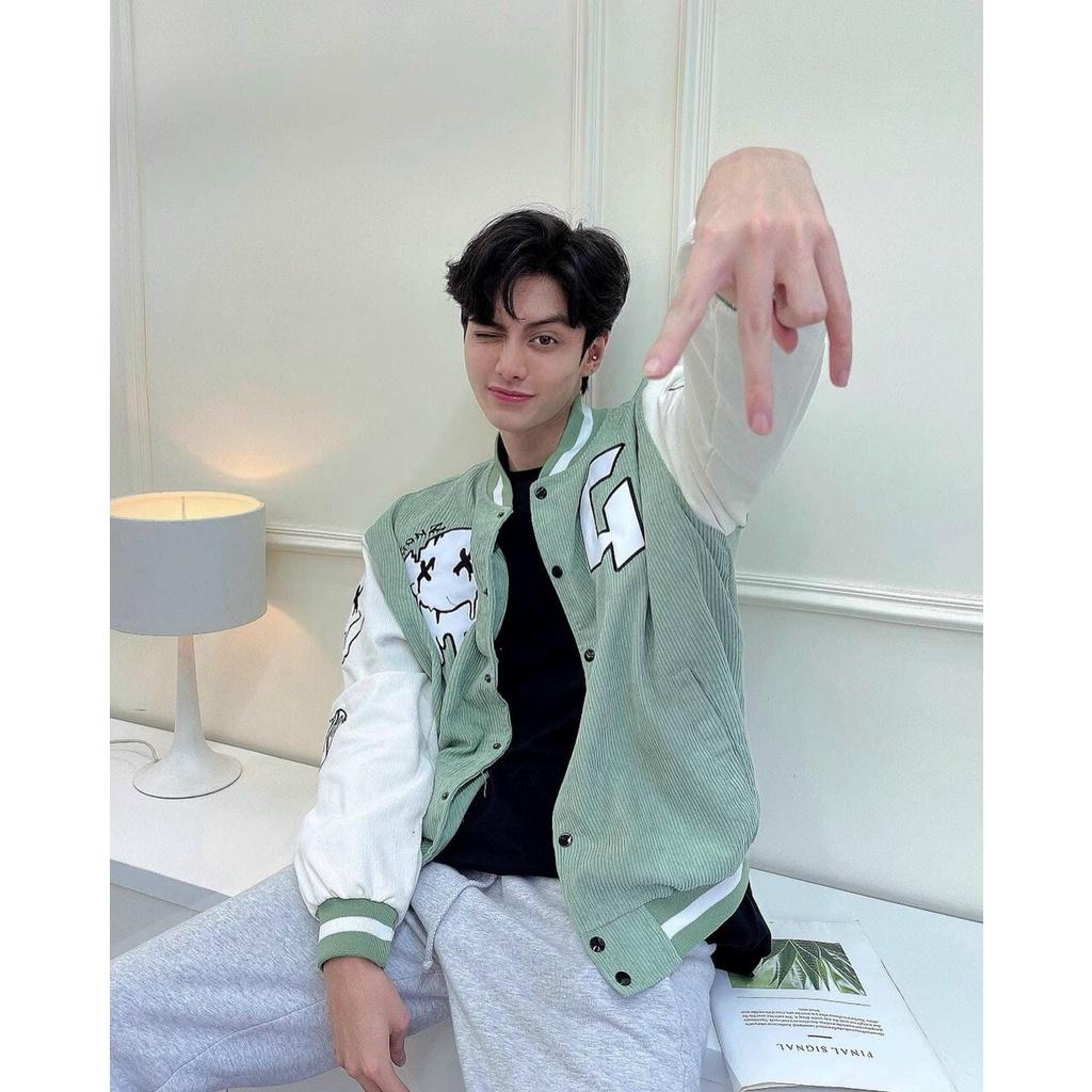 Áo khoác nhung kiểu bomber logo chữ G nam nữ với chất nhung dày dặn và mềm mịn freesize từ