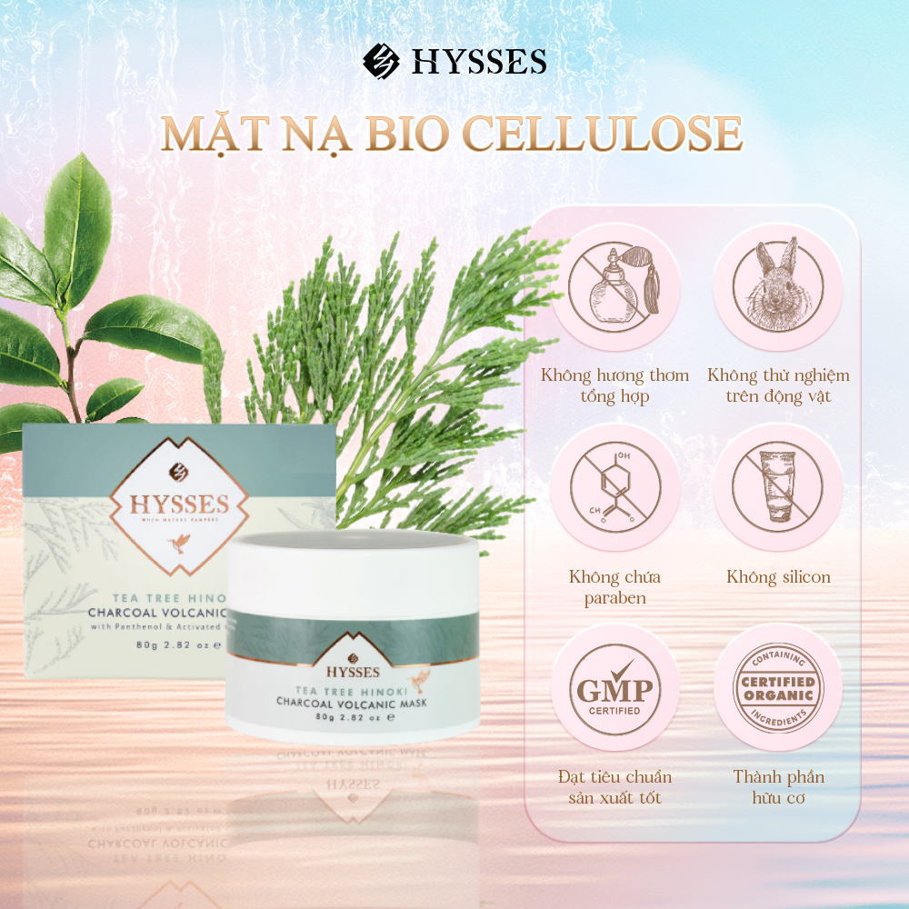 Mặt Nạ Gel Than Hysses Charcoal Volcanic Chiết Xuất Cây Trà Hinoki Hỗ Trợ Tình Trạng Kích Ứng & Mẫn Đỏ, Se Khít Và Làm Sạch Lỗ Chân Lông