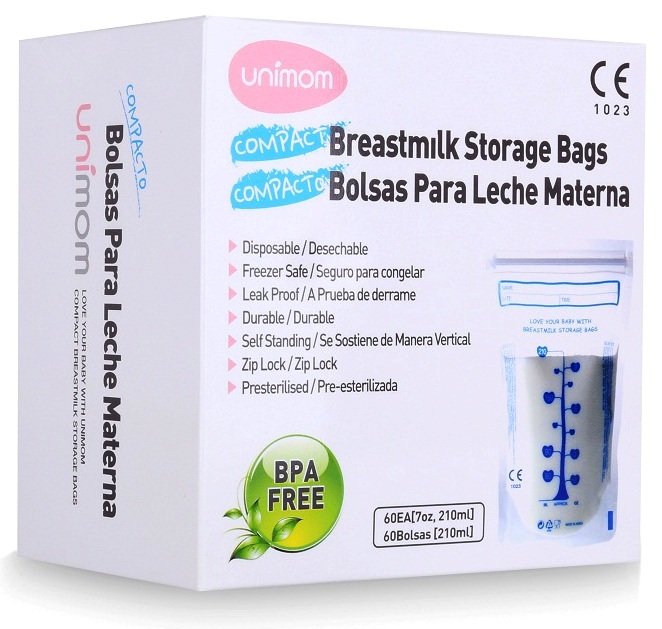 Túi Trữ Sữa Unimom 210ml 60 Túi BPA Free, Hai Lớp Chắc Chắn, Khóa Zipper