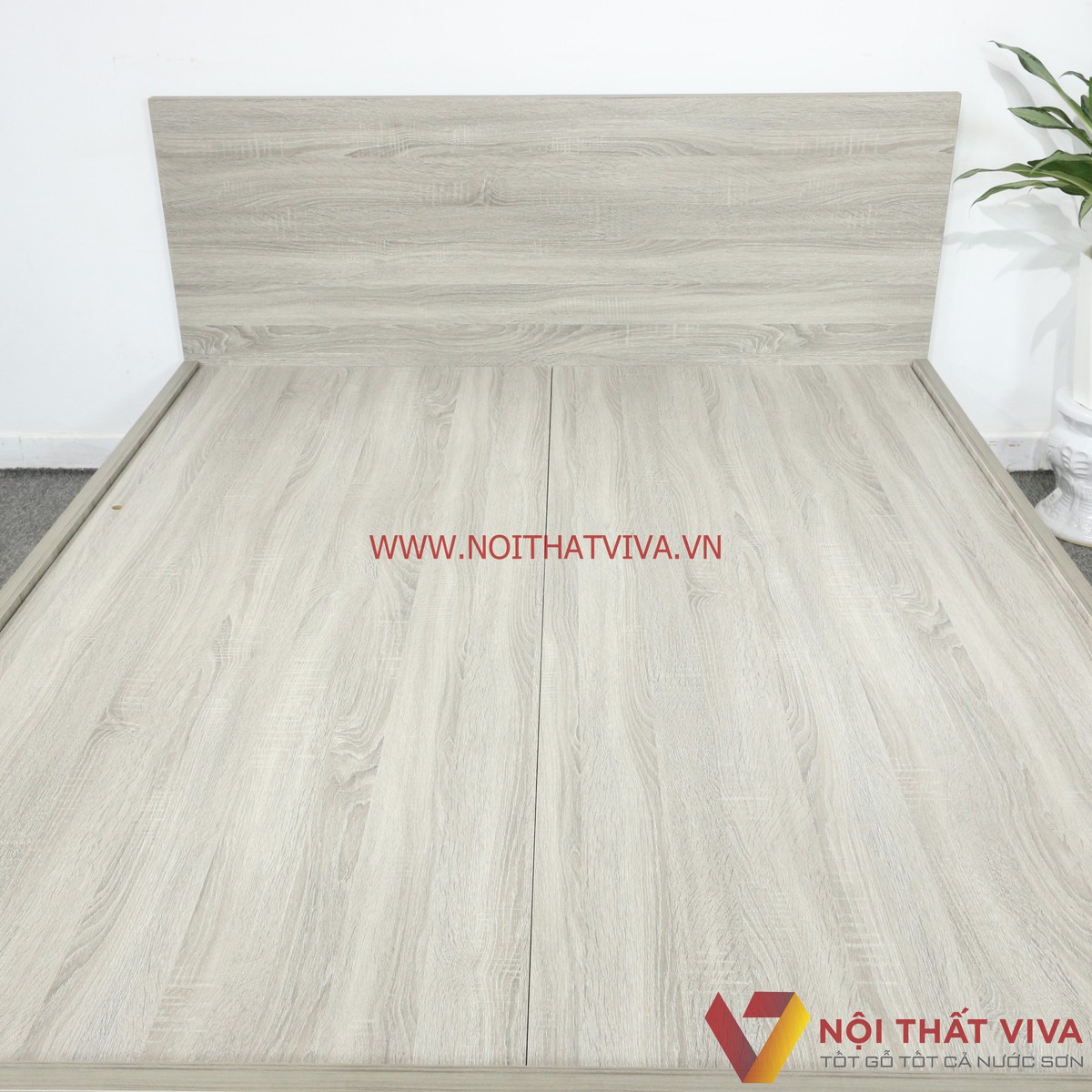 Giường Ngủ Gỗ MDF Melamine Màu Xám Vân Gỗ Đẹp Hiện Đại