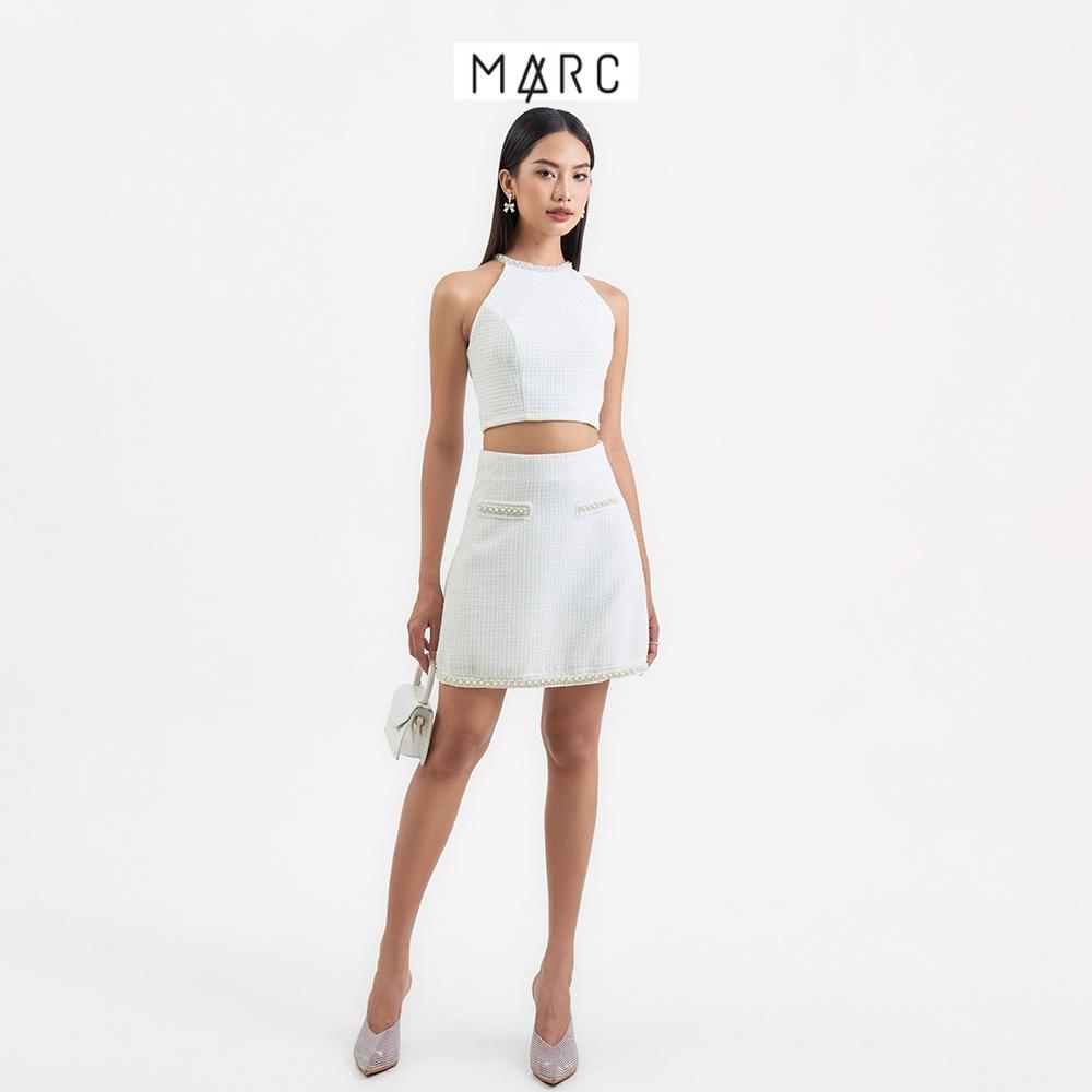 Váy nữ MARC FASHION tweed mini form A phối viền ngọc trai FALH112122