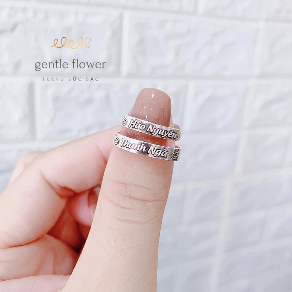 Nhẫn Đôi Nam Nữ Đơn GIản Khắc Chữ Đẹp Bạc Ta Gentle Flower
