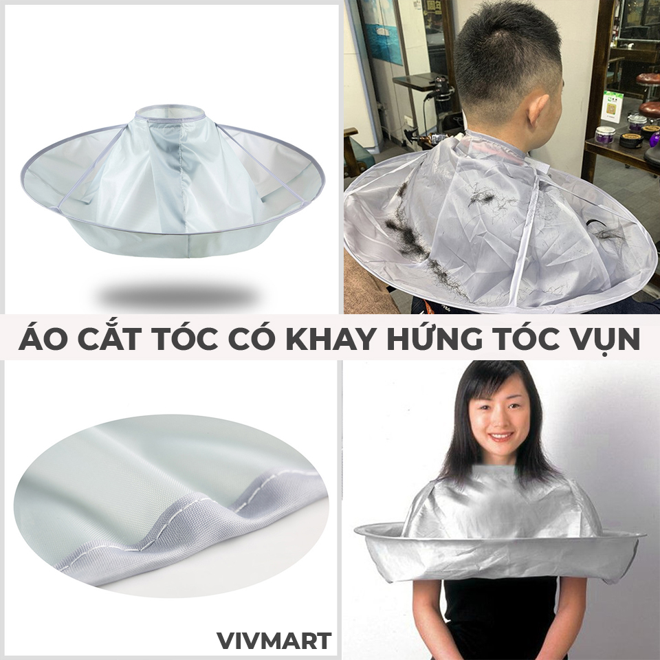 Áo Choàng Cắt Tóc Có Khay Hứng Tóc Vụn Khi Cắt Tóc Tại Nhà, Tại Salon