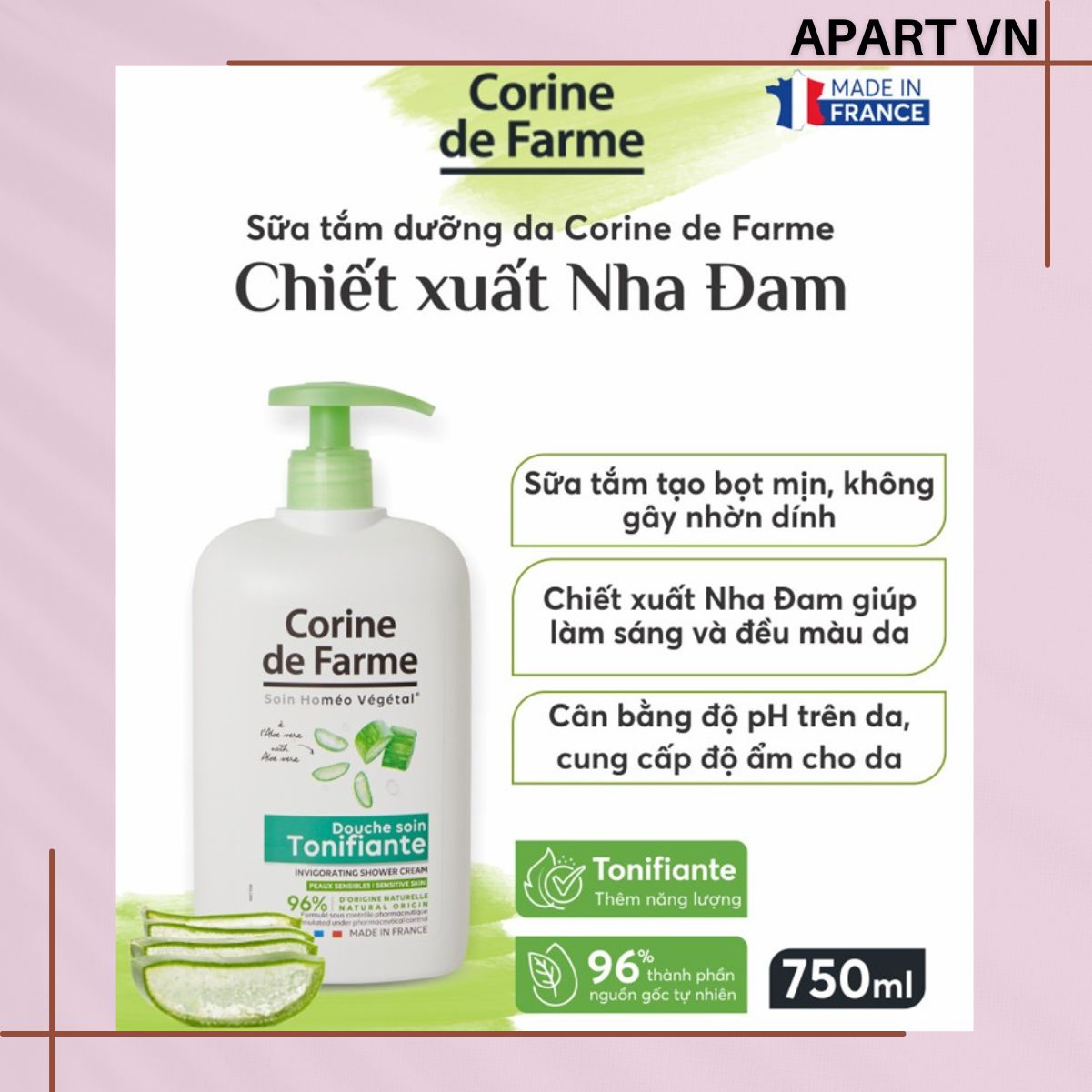 Sữa tắm dưỡng da Corine de Farme tinh chất Nha đam 750ML