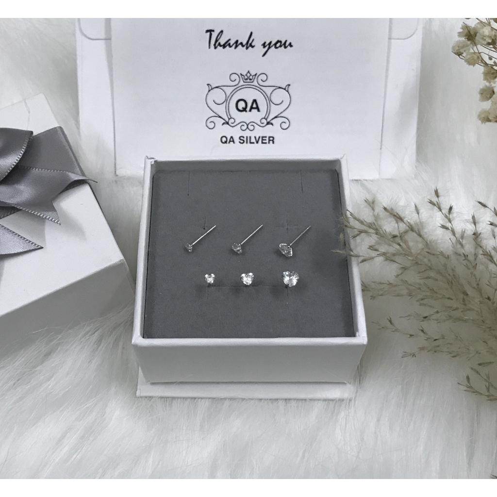 Bông tai bạc trái tim khuyên tai nụ đá zircon nhân tạo tối giản S925 HEART Silver Earrings QA SILVER EA201203