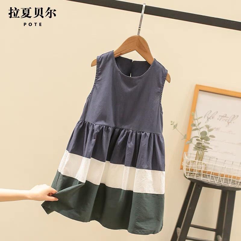 Váy bé gái đầm sát nách cho bé từ 2 đến 12 tuổi, size đại 55kg Váy Sát Nách Phối Màu