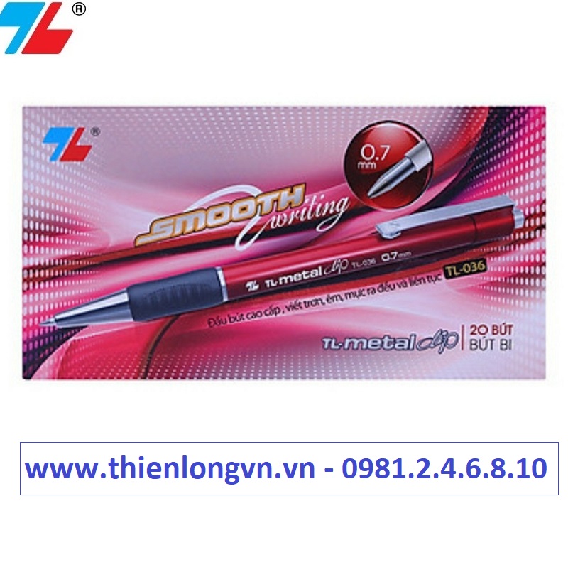 Hộp 20 cây bút bi 0.7mm Thiên Long - TL036 màu đỏ