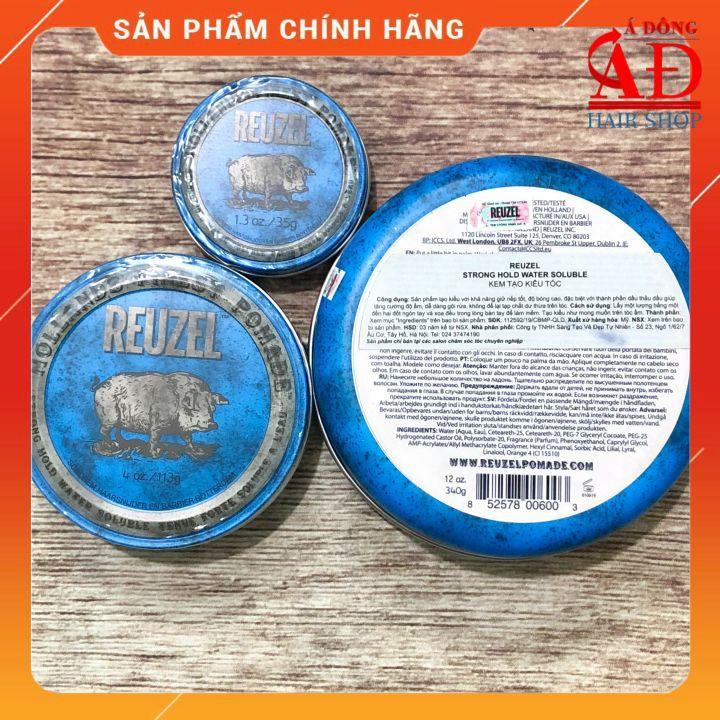 Sáp Reuzel (wax con heo) Strong Hold water Soluble blue cứng bóng USA